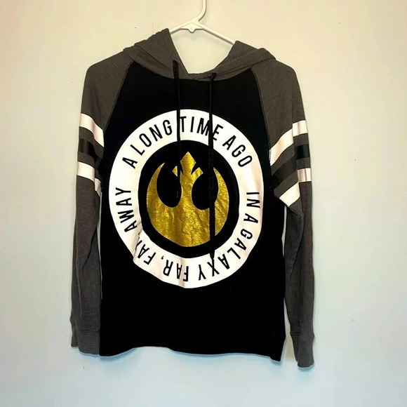 Star Wars men’s size Small pull over hoodie gold resistance symbol black grey - Picture 1 of 6